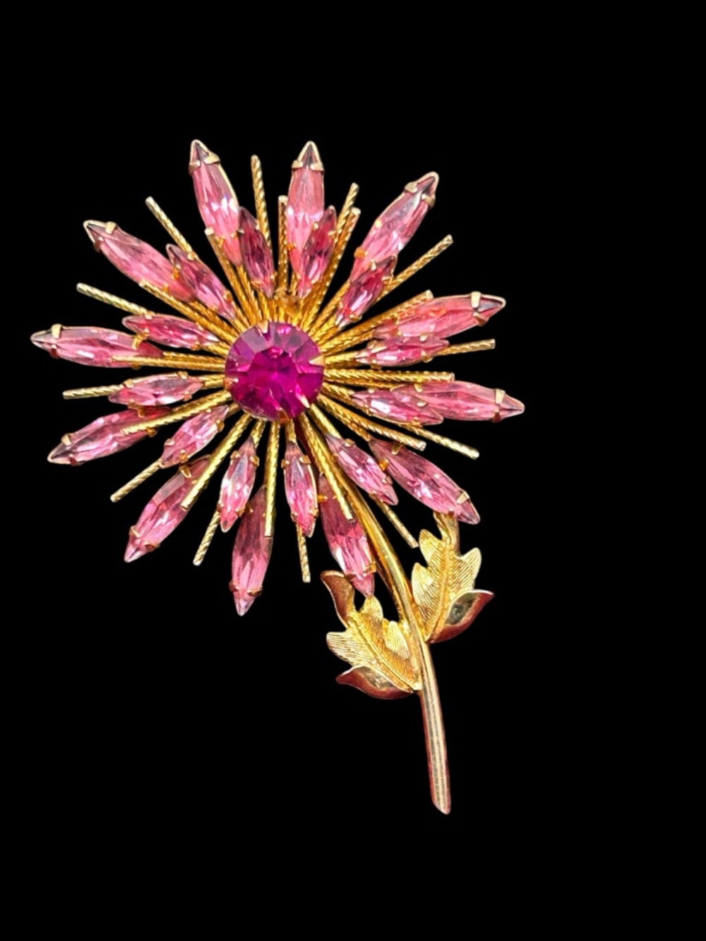 Vintage Napier Pink Rhinestone Flower Brooch